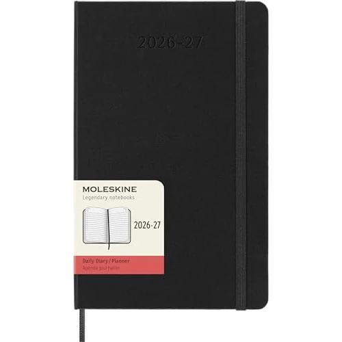 Tijdelijke aanbieding: Moleskine Dagplanner 2026 2027-18 maanden planner met harde kaft en elastische sluiting, zwarte kleur, groot formaat 13 x 21 cm van 28.18 € naar 22.19 € (21% korting)