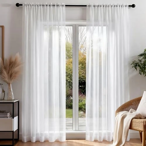 Tijdelijke aanbieding: Deconovo Binnengordijnen van Wit Voile – Set van 2 Transparante Gordijnen 140x260 cm, Lichtgewicht en Decoratief, voor Binnenramen en Binnendeuren, Ideaal voor Slaapkamer en Woonkamer van 26.99 € naar 26.99 € (0.00% korting)