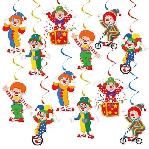 Dermalyx 12 Stuks Kölner Karneval Spiraal Decor, Hangende Girlandes Met Circus Clown Motief, Kleurrijke Clownsdecoratie Voor Kölner Karneval En Circus Verjaardagsfeest