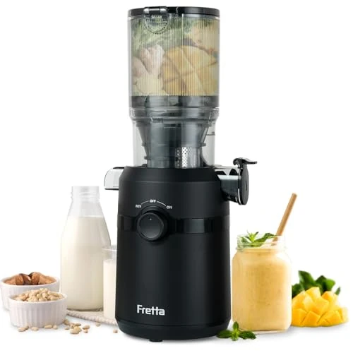Offerta a tempo: Fretta Estrattore frutta e verdura, apertura 108MM e capacità di 1L estrattore di succo, 200W centrifuga Lenta, 99% nutrienti preservati, senza BPA, facile da smontare e pulire - 44% da 159.99 € a 89.99 €