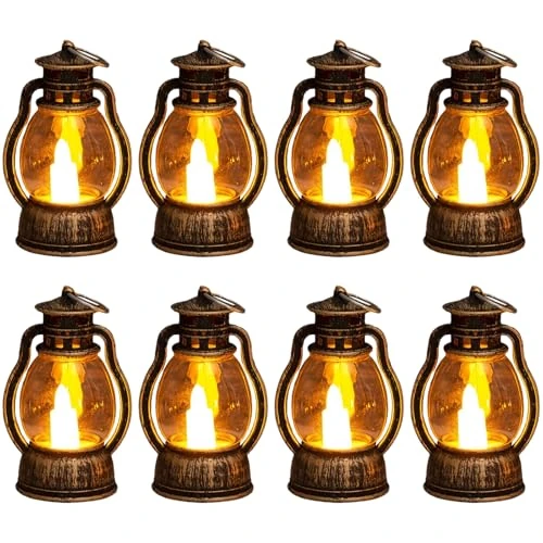 LUKIUP 8 Piezas Paquete Mini Farol Decoración de Mesa, Farolillos LED Colgante Decorativo con Vela LED para Mesa Sala Estar Interior Aire Libre Ramadán