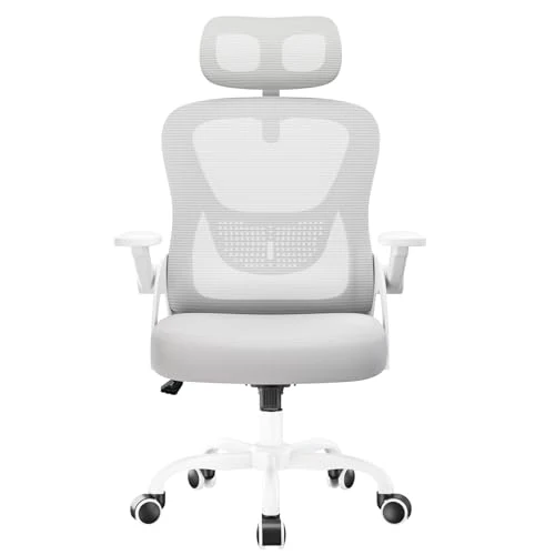 Offerta a tempo: rattantree Sedia da Ufficio, Poltrona Ufficio Ergonomica, Con Braccioli Regolabili e Poggiatesta, Sedia Scrivania Girevole e Regolabile in Altezza, Seduta Ergonomica Traspirante, Per Lavoro, Grigio - 28% da 89.99 € a 64.96 €