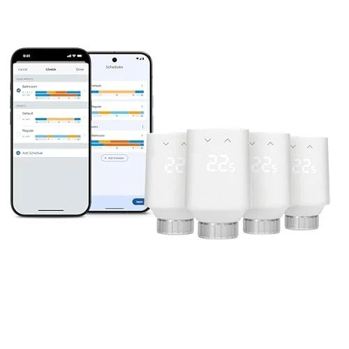 Offerta a tempo: Eve Thermo (Matter, 5ª gen) Set of 4: valvola termostatica intelligente, nuovo design, controllo automatico della temperatura, richiede Amazon Alexa, Apple Home, necessario Thread Border Router - 0.00% da 299.95 € a 299.95 €