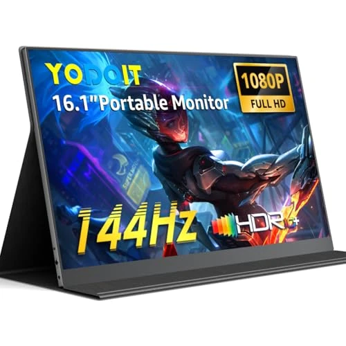 Zeitlich begrenztes Angebot: Yodoit 144Hz Portable Monitor, 16,1 Zoll 1920×1080P FHD Bildschirm mit hoher Bildwiederholrate, IPS-Display mit USB-Typ-C-Anschluss und integrierten Lautsprechern, mit Smart Cover, kompatibel mit PC von 119.99 € auf 99.98 € (1