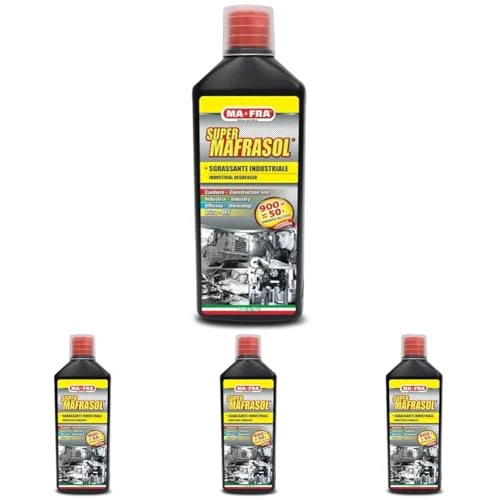 MAFRA, SuperMAFRAsol, Sgrassante Industriale Intensivo, Formula Concentrata Altamente Diluibile, Elimina Tracce di Sporco e Incrostazioni da Ogni Superficie, Formato da 900 ML (Confezione da 4)