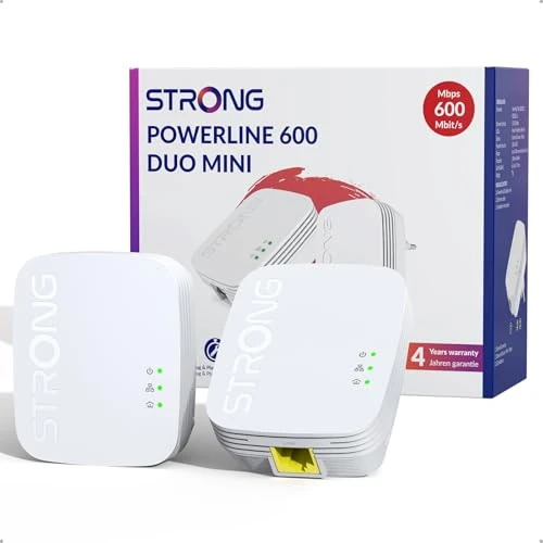 STRONG AV600Mbit/s Powerline Adapter Set, HomePlug AV2 Powerline Internet-Erweiterung, Plug & Play, Ein-Knopf-Sicherheit, Energiesparmodus, 100Mbps LAN Ports, ideal für TV, PC, Gaming Konsole (PL600M)