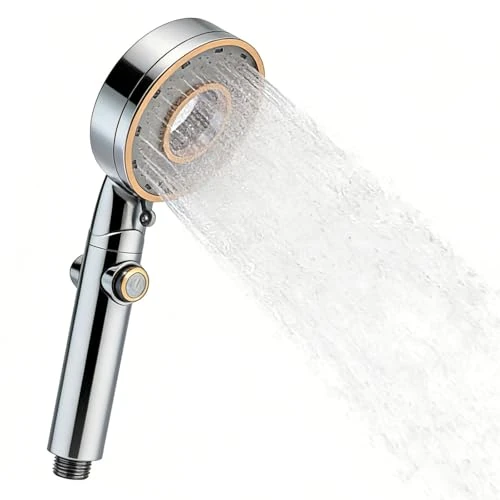 Douchekop, in drie standen verstelbare douchekop, hogedruk-douchekop, waterbesparend, universele douchekop, eenvoudig te installeren, zilver