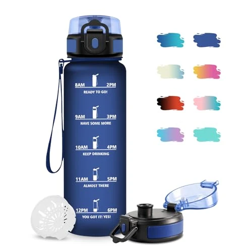 Tijdelijke aanbieding: Drinkfles, 1 liter, BPA-vrij, drinkfles met filter, lekvrij, waterfles met tijdmarkering, sportfles voor fitness, fiets, kantoor, outdoor, yoga, volwassenen, school van 12.99 EUR naar 10.99 EUR (korting 15%)