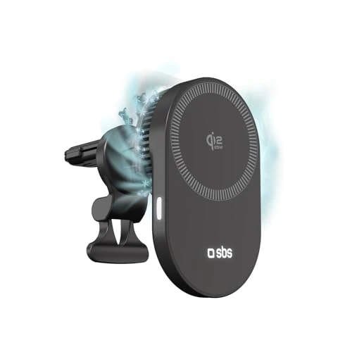 SBS Qi2 25W Kabelloses MagSafe-Ladegerät, Magnetische Auto-Handyhalterung, Lüftungsgitter-Befestigung, Schnellladen, USB-C Stromversorgung, Ladegerät für iPhone, Google Pixel, Samsung, Schwarz