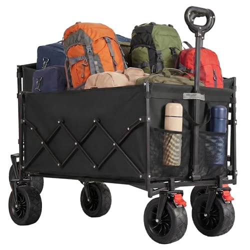 Limited-time offer: SONGMICS Festival Trolley on Wheels, Foldable Camping Cart, Pull Garden Wagon, Adjustable Handle, 4 Reinforced Wheels, Outdoor, Yard, Garden, Loads Up to 180 kg, 200 L, Ink Black GFW201B101 from 49.99 £ to 42.47 £ (save 15%)