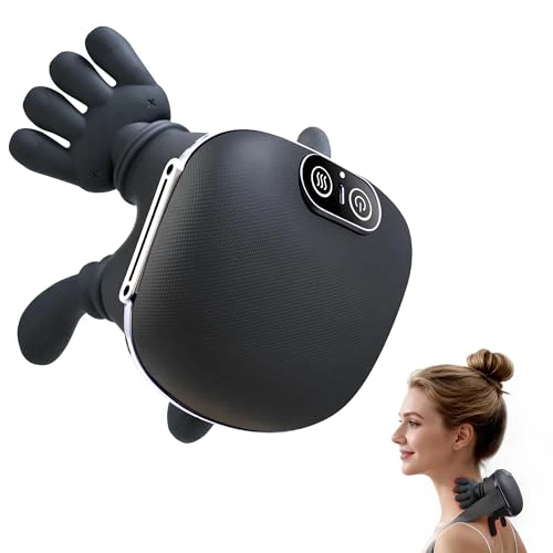 CRECAD Masseur Cervical à Main Bionique - 4D Massage Cervicales et Cou avec 3 Niveaux D’Intensité et 2 Niveaux de Chaleur - Électrique Chauffants Appareil de Massage Dos Cadeau Femme Homme