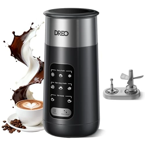 DREO Montalatte Elettrico, 8-in-1 Montalatte per Latte, Cappuccino, Cioccolata Calda, 270ml Milk Frother in Acciaio Inossidabile per Schiuma Calda e Fredda, LED, Facile da Pulire