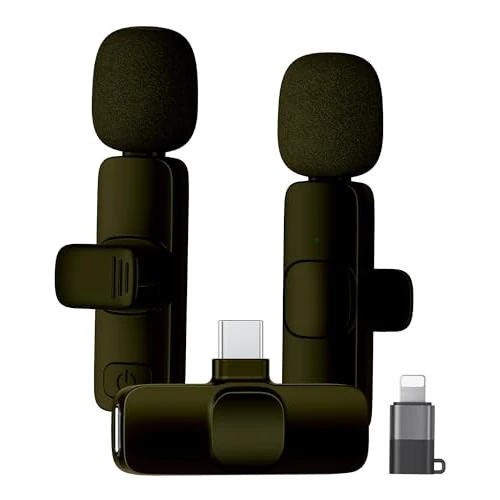 Offerta a tempo: KUKIHO Microfono wireless Lavalier per iPhone/iPad/Android (2 trasmettitori), mini microfono a spilla con cancellazione del rumore, microfono wireless plug play per YouTube, TikTok (giallo) - 7.98% da 32.58 € a 29.98 €