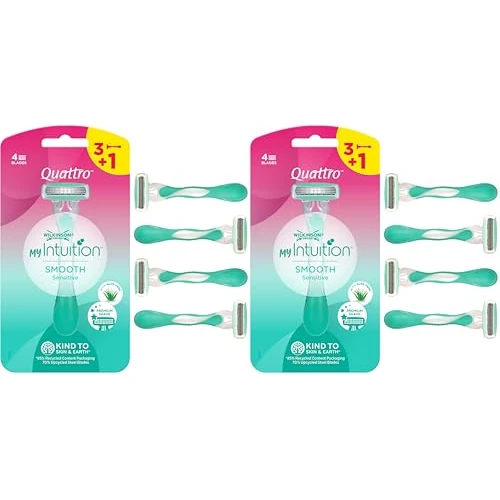 Wilkinson Sword - MyIntuition Smooth Sensitive Quattro - Rasoio Usa & Getta - Rasoio a 4 Lame per Donna - 2 Strisce Lubrificanti con Aloe Vera e Vitamina E - Confezione 3+1 (Confezione da 2)