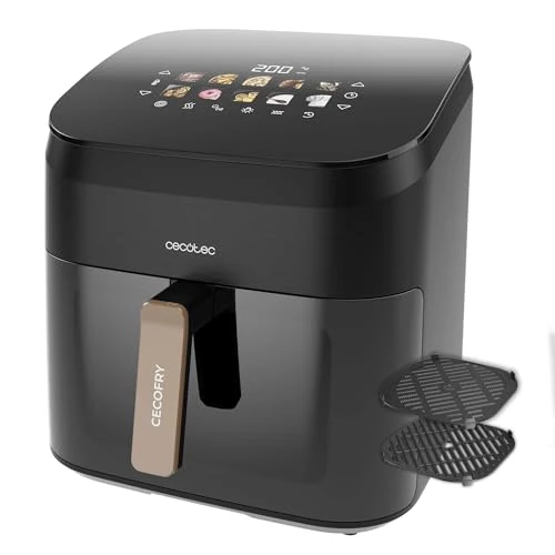 Cecotec Freidora de Aire 8,5L Doble Grill y Ahumador Cecofry&Grill Smokin' 8500 Plus. 2200W, Dorado Perfecto y Sabor de Parrilla, Temperatura Regulable, 10 Menús, Pizza Maker, Ventana Visualización