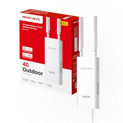 Tijdelijke aanbieding: MERCUSYS MB118-4G WiFi-router met buitensim, 4G CAT4 LTE N300Mbps, 2 afneembare LTE-antennes, LAN-aansluiting, PoE/DC-voeding, montage op mast, muur en raam, sms, app, plug & play, IP65 van 93.56 € naar 93.56 € (0.00% korting)