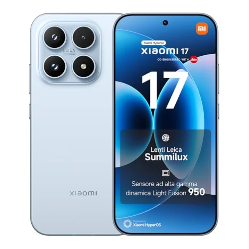 Offerta a tempo: XIAOMI 17, Smartphone 12+256 GB, Lenti Leica Summilux, Sensore Light Fusion 950, Batteria Surge 6330 mAh, HyperAI, Ice Blue, Garanzia 3 anni, Caricatore non incluso - 0.00% da 999.90 € a 999.90 €