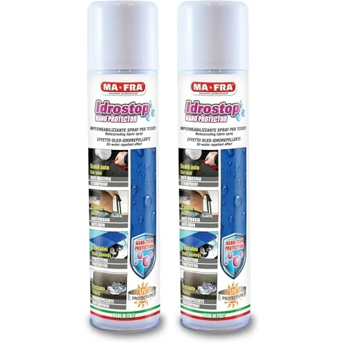 Offerta a tempo: MAFRA, Idrostop, Spray Impermeabilizzante per Tessuti, con Effetto Oleo-Idrorepellente, Impedisce il Deposito dei Liquidi su Sedili e Capote, Impedisce la Formazione di Muffe, Formato da 300ml - 49% da 26.10 € a 13.30 €