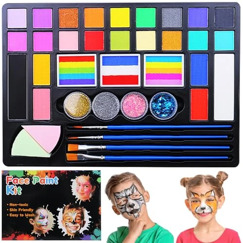Children's Make-Up Set, Body Painting Colours, Children's Make-Up Water-Based, Fancy Dress Make-Up Face Paint, Ideal Children's Make-Up Set for Kids Party and Carnival (37 Colours)