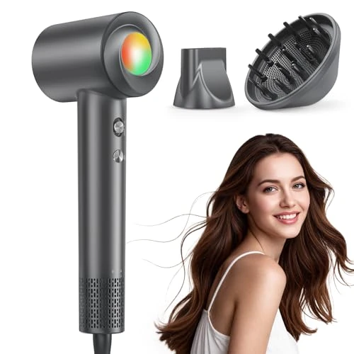 Haokoo Professionele haardroger met hoge snelheid, 150.000 omw/min, ionische haardroger voor dagelijks gebruik, sneldrogend met thermische controle, 8 instellingen met diffuser, voor thuis, op reis