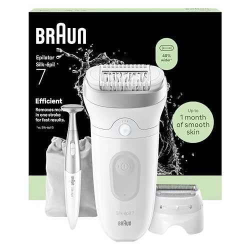 Braun Silk·épil 7 7 Epilator, brede kop, droog/nat, inclusief epileerkop, trimmerkam en bikini-trimmer, 7-241, zilver