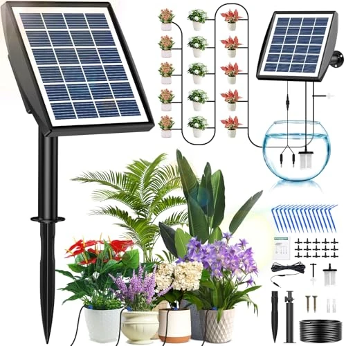 Oferta limitada: Kit Sistema de Riego Solar para Jardín, Kit Riego Por Goteo Autorriego para Macetas, Regar Regularmente e Manguera de 15M para Interior Exterior Jardín Terraza Balcone Plantas Verdura de 32.99 € a 29.68 € (ahorro 10%)