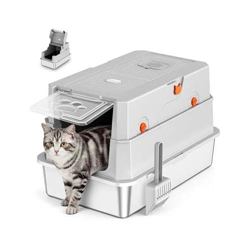 Offerta a tempo: Lettiera Gatto Acciaio Inox, Lettiera Gatto Chiusa Grande XXL, Lettiere per Gatti con Paletta, Toilette per Gatti con Coperchio, Antiodore, Facile da Pulire, Antiaderente e Spaziosa - 5% da 59.99 € a 56.99 €