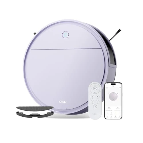 OKP K5Pro Robot aspirateur, 5000 Pa, Autonomie 180 Minutes, Ultra-Mince 7,7 cm, Évitement d'obstacles PSD, Silencieux, Adapté aux sols durs et aux Poils d'animaux, WiFi/Alexa/App/Télécommande, Violet