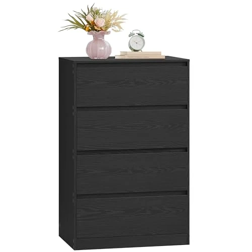 Zeitlich begrenztes Angebot: VASAGLE Kommode mit 4 Schubladen, Kommodenschrank, Schubladenschrank, Wäschekommode, für Schlafzimmer, 40 x 60 x 97,4 cm, Modern Kailyn Kollektion, ebenholzschwarz LTS614BE05 von 79.99 € auf 67.98 € (15% Rabatt)