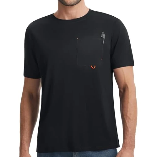 Tijdelijke aanbieding: baleaf UPF 50+ zonbescherming voor heren Rash Guard UV SPF korte mouw zak T-shirts voor wandelen wandelen sneldrogend lichtgewicht, Zwart, XL van 4.99 € naar 4.99 € (0.00% korting)