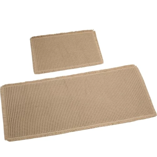 Offerta a tempo: VINATO 2 Pezzi Tappeto Bagno Set, 121x50cm + 61x43cm, Antiscivolo Tappeti Bagno in Microfibra a Texture a Waffle | Lavabile in Lavatrice per Bagno, Doccia, WC | Morbido e Assorbente, Kaki - 13% da 29.99 € a 25.99 €