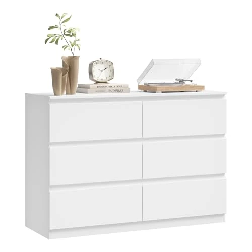 Offerta a tempo: WOLTU Cassettiera con 6 Cassetti, Mobiletto Salvaspazio in Stile Moderno per Soggiorno, Camera da Letto e Corridoio, 100 x 36 x 69 cm, Bianco, Legno, KMD007ws - 16% da 106.99 € a 89.99 €