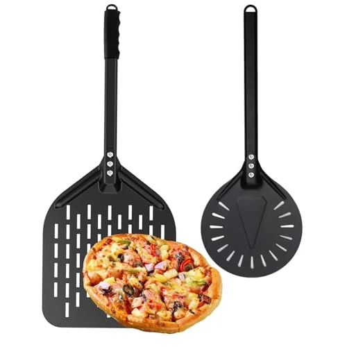 Offerta a tempo: ZUGJOZD Pala perforata per pizza, in alluminio anodizzato, comoda impugnatura rimovibile, con paletta per pizza 7 in 12 in per girare e trasportare Compatibile con vari forni - 0.00% da 39.99 € a 39.99 €