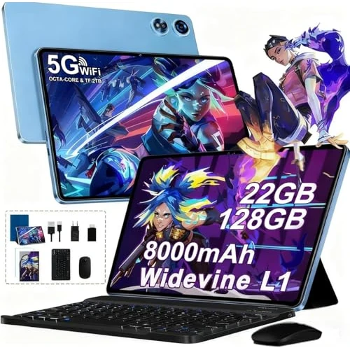 2026 Tablet 10 cali z systemem Android, 128 GB ROM (TF 2TB) + 22GB RAM, 5G WiFi Octa-Core 2.0GHz, 8000mAh, GPS, Gemini AI, tablet, 5+8 MP, Bluetooth 5.0, Widevine L1, tablet dotykowy z klawiaturą i