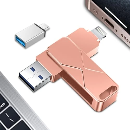 512 GB USB-Stick, Mfi Certified Lightning externer Speicher, Pen Drive, USB-Stick, 3 in 1 für iPhone, iPad, IOS, MacBook, Android, PC (Rose, 512 GB)
