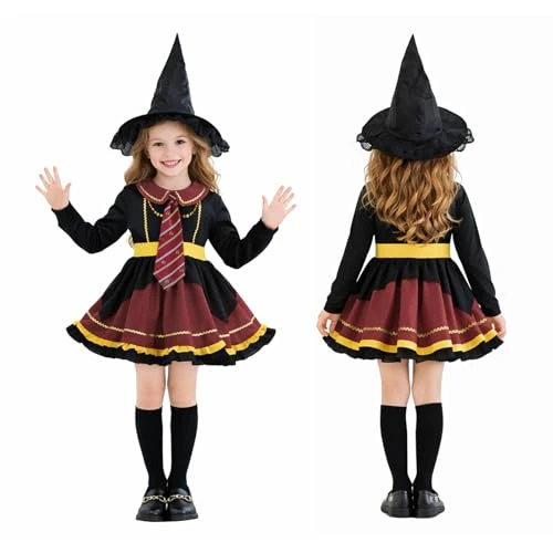 Offerta a tempo: Lolita Dress, costume da mago per bambini, con vestito da mago, cappello da strega, cravatta, per feste a tema, Halloween, carnevale, 130 cm - 0.00% da 8.99 € a 8.99 €