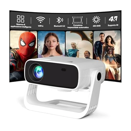 Smart Beamer, 2026, Full HD 1080P met 4K-ondersteuning, 25000 lumen, geïntegreerde apps, 4D-trapeziumcorrectie, thuisbioscoop, 4K-beamer, compatibel met iOS/Android/PS5