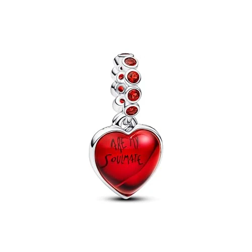 PANDORA Moments Rotes Murano-Glas Herz Doppel-Charm-Anhänger aus Sterling Silber mit künstlichem Kristall, Kompatibel Me und Moments, 794429C01