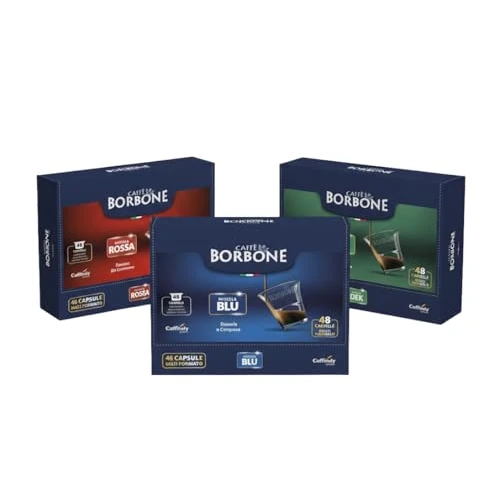 CAFFÈ BORBONE 144 Capsule per Macchine da Caffè Caffitaly® - Kit Assortito: 48 Blu + 48 Rossa + 48 Dek - Mix Espresso, Forte e Decaffeinato