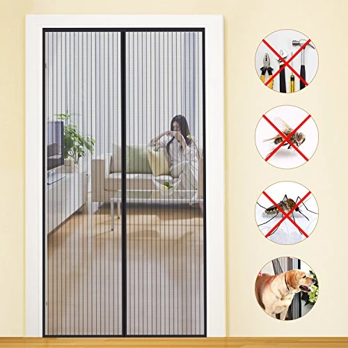 MYCARBON Fly Screen Door Keep Insects Out Mosquito Door Screen (Black/Stripes, 85 * 210cm)