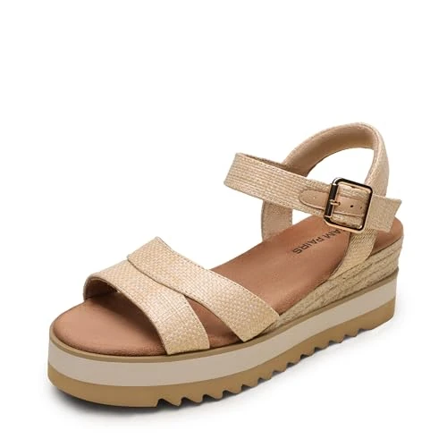 Oferta limitowana: DREAM PAIRS Sandały na koturnie dla kobiet, espadryle, sandały na platformie, otwarte palce, pasek na kostkę, niski obcas, wygodne sandały na lato, naturalny, 38 EU z 116.86 zł na 116.31 zł (oszczędź 0.47%)
