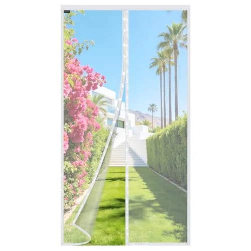 MYCARBON Veelzijdig magnetisch vliegenscherm voor deuren 100x240cm, 3,8cm brede klittenbandstrip, magnetisch vliegenscherm voor balkondeuren, boren niet nodig, voor terrasdeuren, schuifdeuren, Wit