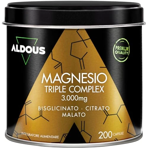 Offerta a tempo: Magnesio Completo 3000mg - 200 Capsule - Magnesio Bisglicinato, Citrato, Malato - 422,5mg Elementare - Energia, Muscoli - Integratori Stanchezza, Articolazioni - Magnesium Complex - ALDOUS - 24% da 29.97 € a 22.84 €