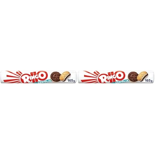 Pavesi Ringo Biscotti Farciti con Crema al Gusto Vaniglia, Snack per Merenda o Pausa Studio, senza Olio di Palma - Formato Tubo da 165 g (Confezione da 2)