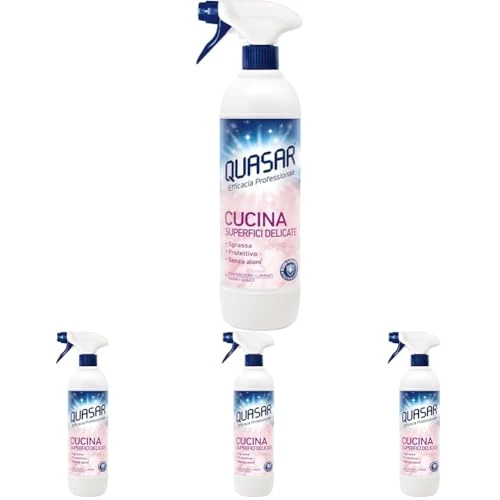 Quasar - Cucina Superfici Delicate, Piani a Induzione, Laminati, Marmi, Quarzi - Sgrassa, Protettivo, Senza Aloni - 680 ml (Confezione da 4)