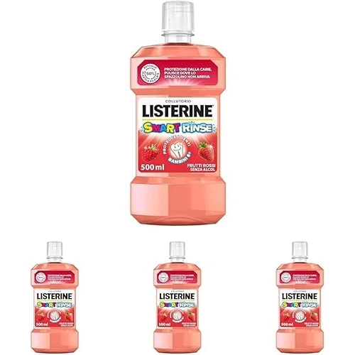 Offerta a tempo: LISTERINE Smart Rinse Kids, Collutorio bambini 0% alcol ai Frutti Rossi, Collutorio senza alcool con formula al 95% di origine naturale protegge i denti contro le carie, per i bambini 6+, 500 ml - 30% da 17.80 € a 12.50 €