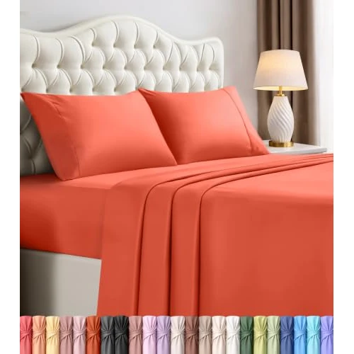 Limited-time offer: California King Sheets Set, 4 Pieces 16" Deep Pocket Bed Sheets, Coral | Extra Soft Bedsheet Set, Comfy & Breathable Cooling Sheets, Wrinkle & Fade Resistant, Fitted Sheet, Flat Sheet, 2 Pillowcases from 43.14 £ to 43.14 £ (save 0.00%)