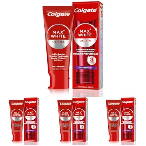 Offerta a tempo: Colgate Dentifricio Sbiancante Max White Ultra Multiprotect 50ml | Denti più bianchi in 3 giorni* | Protegge lo smalto e i Denti Sensibili | Sbiancamento denti | Rimuove Macchie Profonde - 55% da 27.96 € a 12.56 €