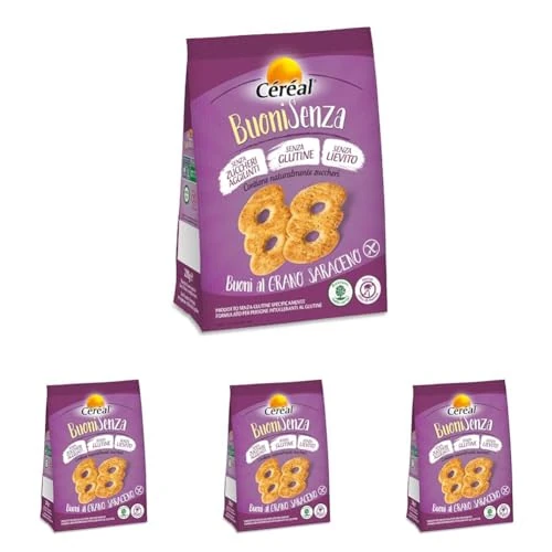 Céréal Buonisenza al Grano Saraceno, Biscotti senza Glutine, Biscotti senza Lievito, senza Zuccheri Aggiunti, 200G (Confezione da 4)