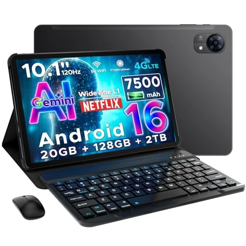 DOOGEE Tab G5 Android 16 Tablet con Teclado y Lápiz, Tablet 10 Pulgadas 20GB+128GB/2TB TF, 7500mAh Tableta 4G LTE Gemini AI Octa Core, HD 120Hz/Widevine L1/2 Altavoces/GPS Tablets PC con Ratón y Funda
